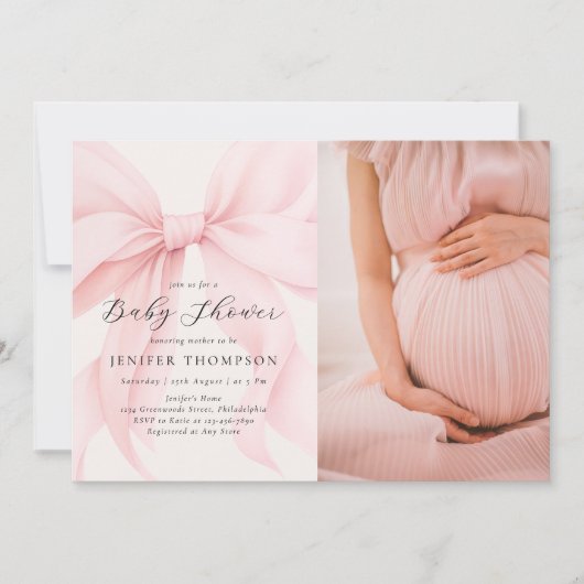 Elegante Roze Coquette Bow Girl Baby shower Foto Kaart (Voorkant)