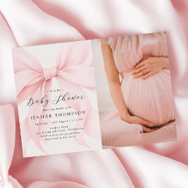 Elegante Roze Coquette Bow Girl Baby shower Foto Kaart
