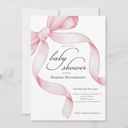 Elegante Roze Coquette Bow Girl Baby shower Kaart (Voorkant)