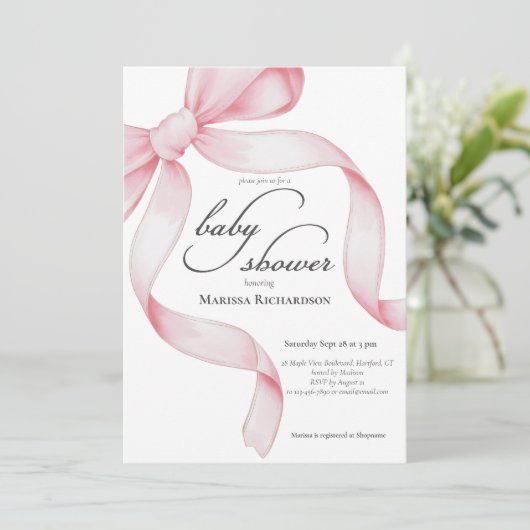 Elegante Roze Coquette Bow Girl Baby shower Kaart (Staand voorkant)