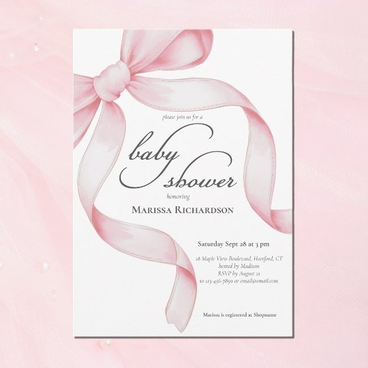 Elegante Roze Coquette Bow Girl Baby shower Kaart