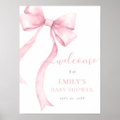 Elegante Roze Coquette Bow Girl Baby shower Welkom Poster (Voorkant)
