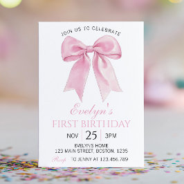 Elegante Roze Coquette Bow Girl Verjaardag Uitnodi Kaart