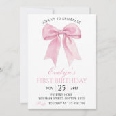 Elegante Roze Coquette Bow Girl Verjaardag Uitnodi Kaart (Voorkant)
