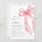 Elegante roze Coquette Bow is een meisje Baby show Kaart (Voorkant)