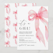 Elegante roze Coquette Bow is een meisje Baby show Kaart (Voorkant / Achterkant)