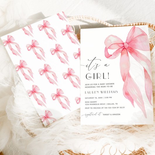 Elegante roze Coquette Bow is een meisje Baby show Kaart