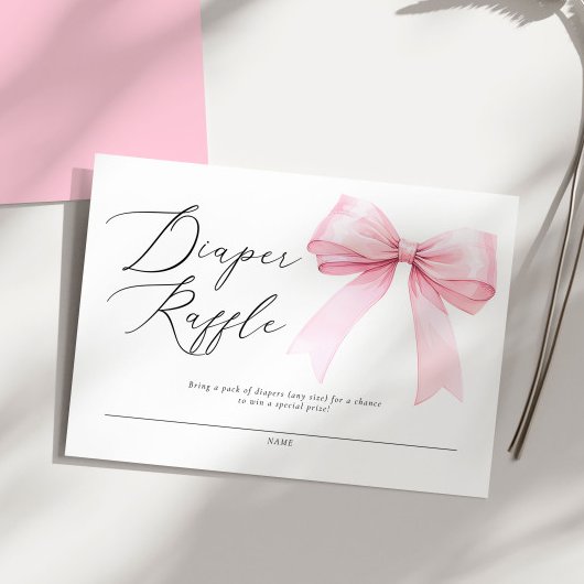 Elegante Roze Coquette Bow Luier Raffle Baby Showe Informatiekaartje