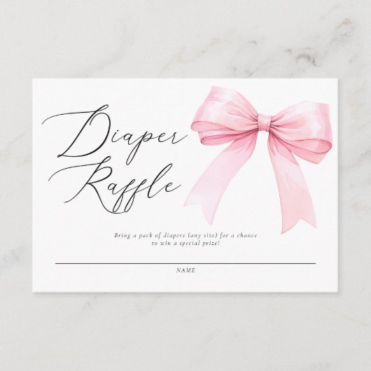 Elegante Roze Coquette Bow Luier Raffle Baby Showe Informatiekaartje (Voorkant)