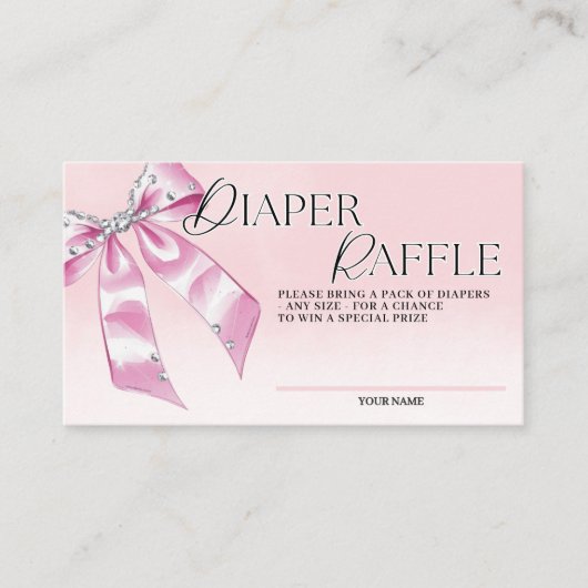 Elegante Roze Coquette Bow Luier Raffle Informatiekaartje (Voorkant)