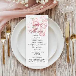 Elegante Roze Coquette Bow Parels Menu Kaart