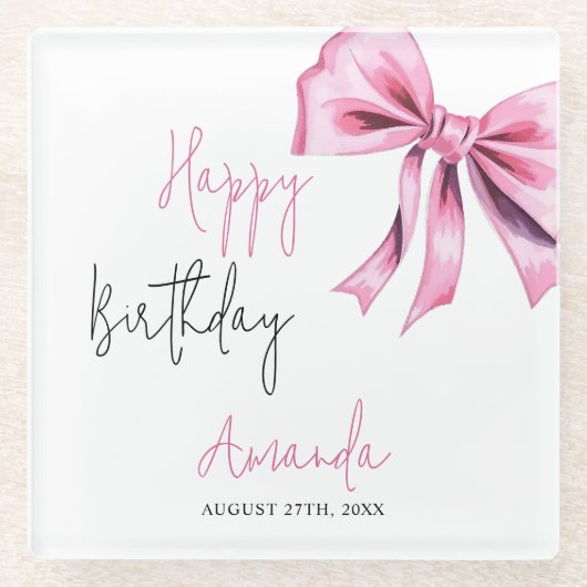 Elegante Roze Coquette Bow Sweet 16 Verjaardag Glazen Onderzetter (Voorkant)