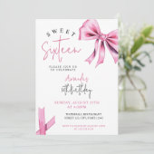 Elegante Roze Coquette Bow Sweet 16 Verjaardag Kaart (Staand voorkant)