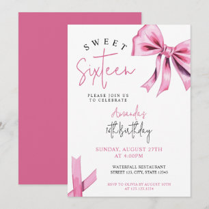 Elegante Roze Coquette Bow Sweet 16 Verjaardag Kaart