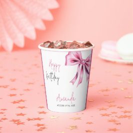 Elegante Roze Coquette Bow Sweet 16 Verjaardag Papieren Bekers