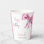 Elegante Roze Coquette Bow Sweet 16 Verjaardag Papieren Bekers (Achterkant)