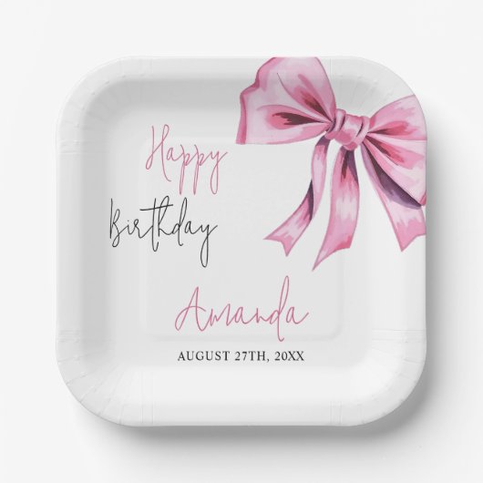Elegante Roze Coquette Bow Sweet 16 Verjaardag Papieren Bordje (Voorkant)