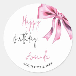 Elegante Roze Coquette Bow Sweet 16 Verjaardag Ronde Sticker