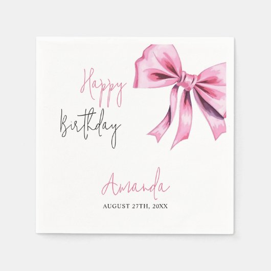 Elegante Roze Coquette Bow Sweet 16 Verjaardag Servet (Voorkant)