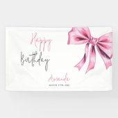Elegante Roze Coquette Bow Sweet 16 Verjaardag Spandoek (Horizontaal)