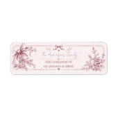 Elegante Roze Coquette Strik Bloemen Etiket (Voorkant)