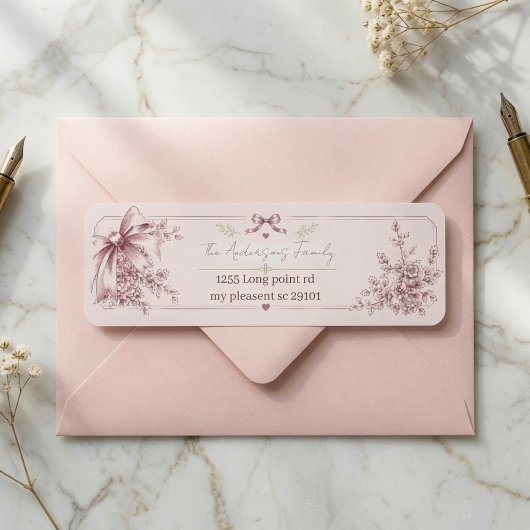 Elegante Roze Coquette Strik Bloemen Etiket