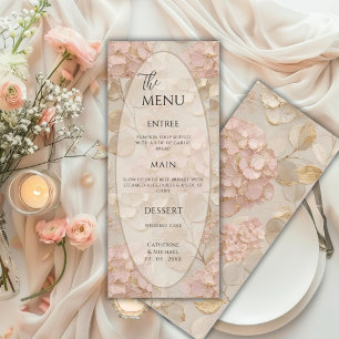 Elegante Roze Crème Bloemachtige Bruiloft Menu