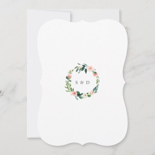 Elegante Roze Crème Bloemen Gouden Lijst Huwelijk Kaart (Achterkant)