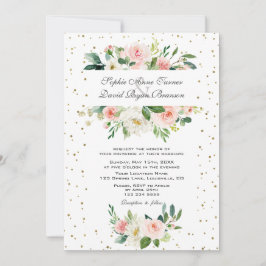 Elegante Roze Crème Bloemige Gouden Confetti Bruil Kaart