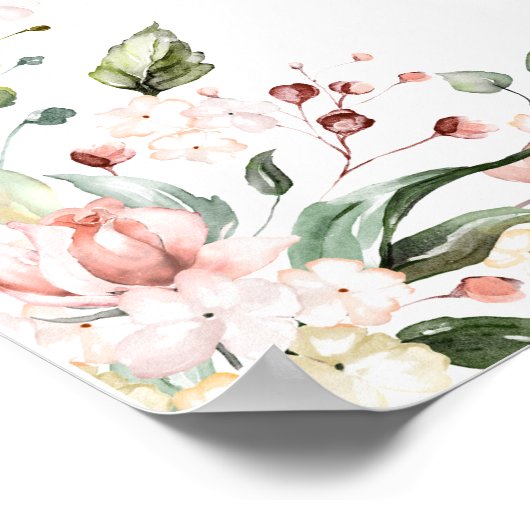 Elegante Roze Crème Bloemkaarten & Cadeaus Bruilof Poster (Hoek)