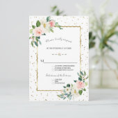 Elegante Roze Crème Kleur Bloemen Gouden Glitter B RSVP Kaartje (Staand voorkant)