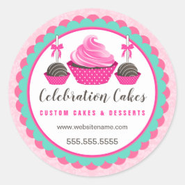 Elegante roze cupcake cake Poppen geschulpte banne Ronde Sticker