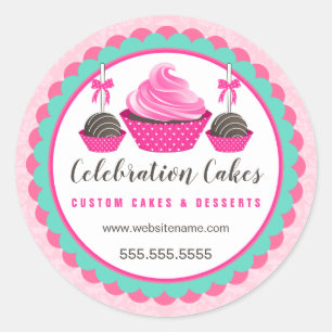 Elegante roze cupcake cake Poppen geschulpte banne Ronde Sticker