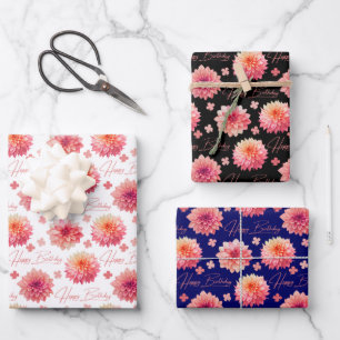 Elegante Roze Dahlia Klaverblad Verjaardag Inpakpapier Vel
