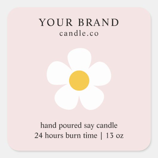 Elegante roze Daisy bloemenkaars | Custom Vierkante Sticker (Voorkant)
