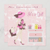 Elegante roze Damask Baby Shower Uitnodigingen (Voorkant / Achterkant)