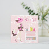 Elegante roze Damask Baby Shower Uitnodigingen (Staand voorkant)