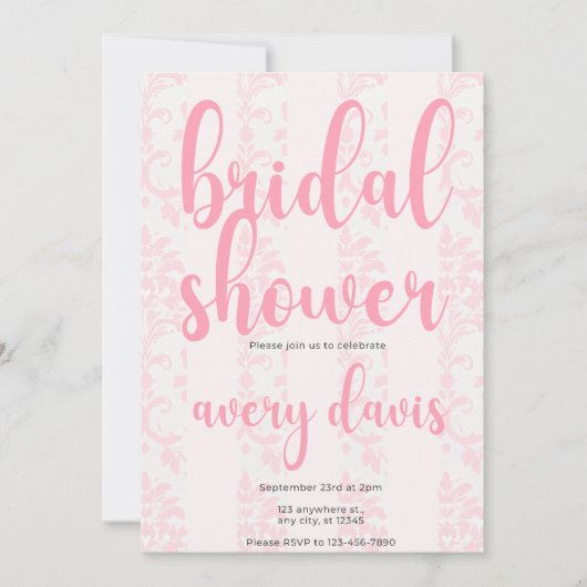 Elegante Roze Damast Bruidsfeest Uitnodiging