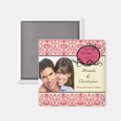 Elegante roze damast foto bewaar de datum magneet (Voorkant / Achterkant)