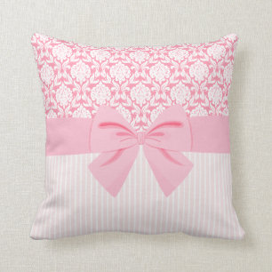 Elegante Roze Damast Lint Strik Kussen