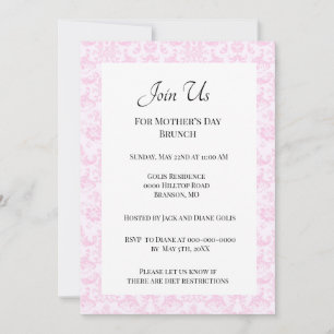 Elegante Roze Damast Moederdag Brunch Kaart
