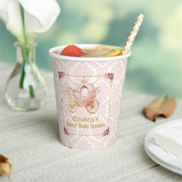 Elegante Roze Damast Prinses Koets Baby Shower Papieren Bekers
