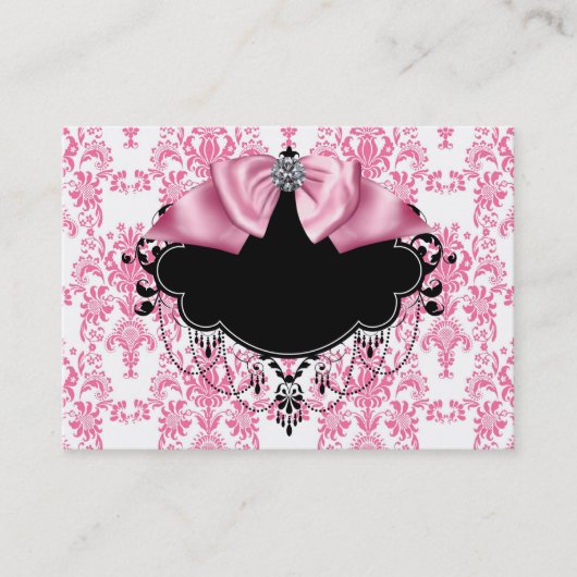 Elegante roze damast visitekaartje (Voorkant)