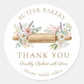 Elegante Roze Deegroller Bakkerij Bedankt Ronde Sticker (Voorkant)