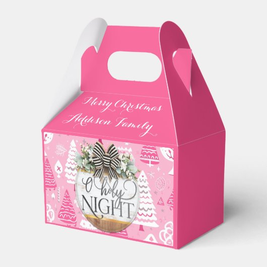Elegante roze dennenbomen met patroon gunst doos bedankdoosjes (Achterkant)
