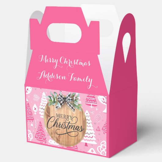 Elegante roze dennenbomen met patroon gunst doos bedankdoosjes (Geopend)