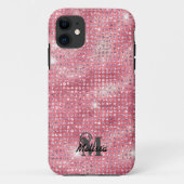 Elegante Roze Diamant Bezaaid Patroon Monogram Naa Case-Mate iPhone Case (Achterkant)