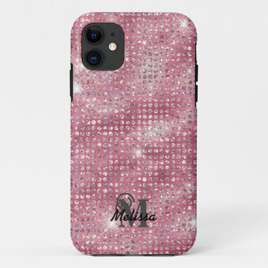 Elegante Roze Diamant Bezaaid Patroon Monogram Naa Case-Mate iPhone Case (Achterkant)