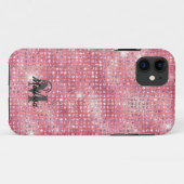 Elegante Roze Diamant Bezaaid Patroon Monogram Naa Case-Mate iPhone Case (Achterkant (horizontaal))
