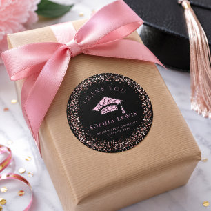 Elegante roze diamanten afstudeerfavor bedankt ronde sticker